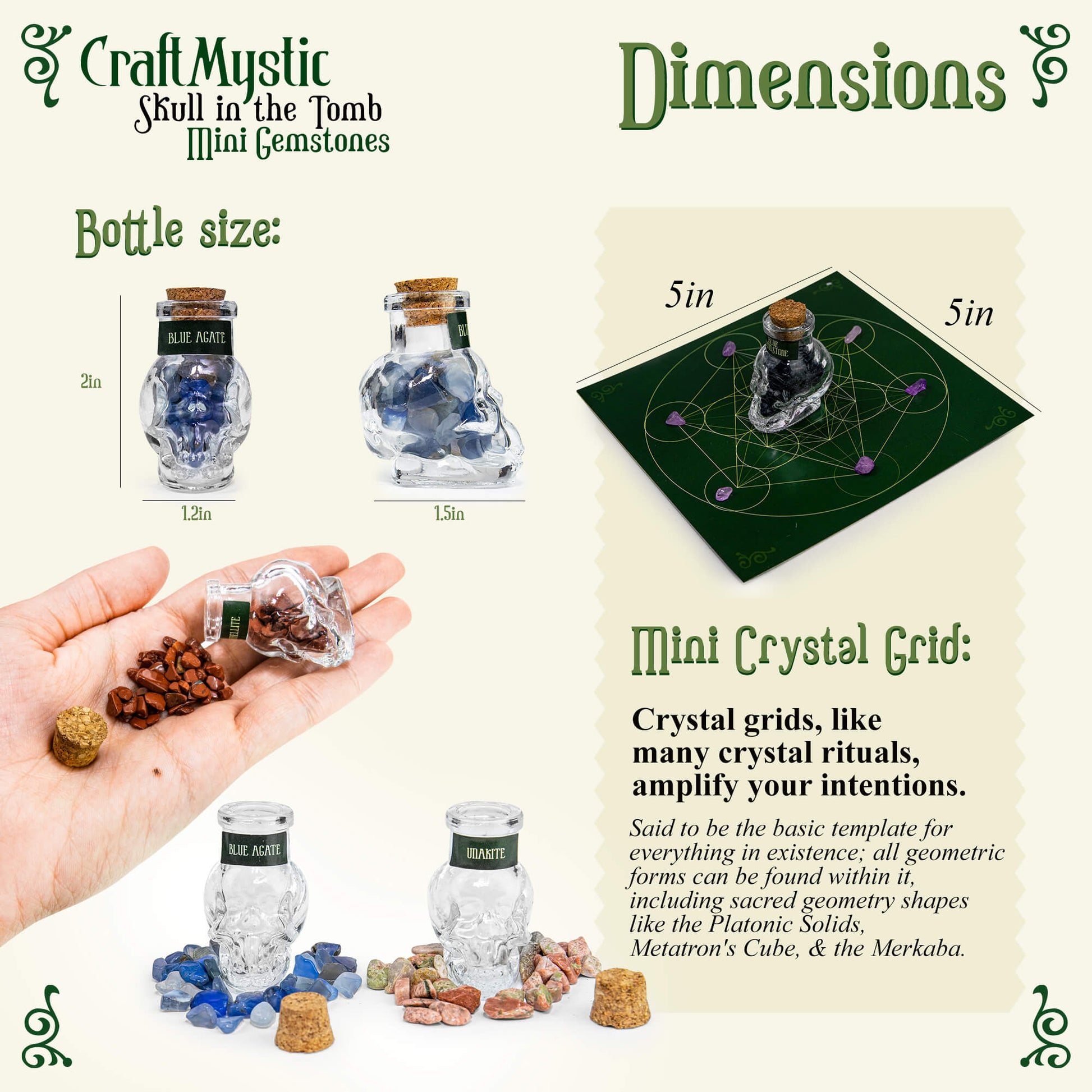 Crystals for Witchcraft in Skull Spells Jars