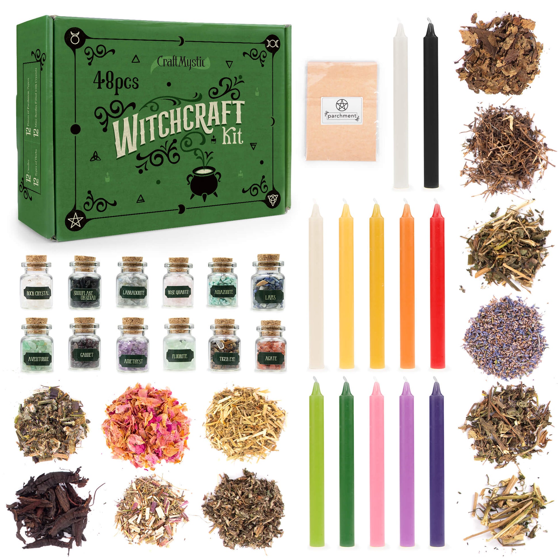 Witchcraft Supplies Kit for Spells, 48 PCS Witch Box Include Dried